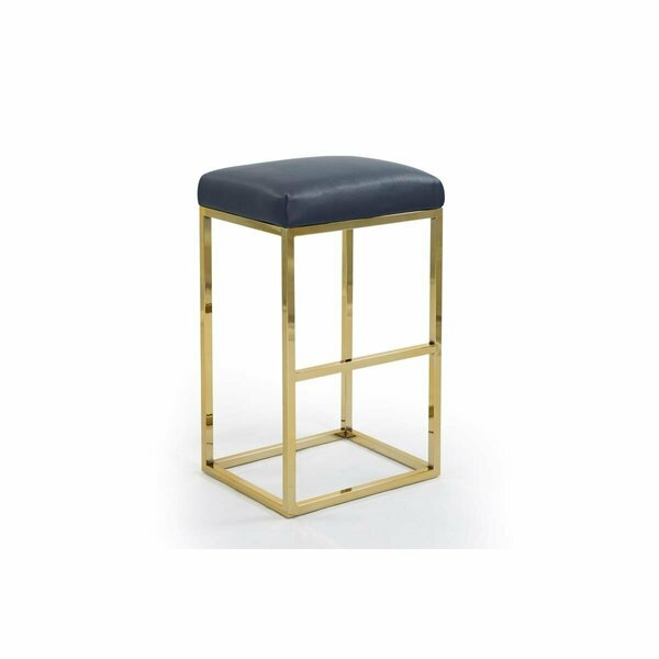 Bromas Valerie Bar Stool Chair, PU Leather Upholstered Seat Backless Design Architectural Goldtone, Blue BR2826810